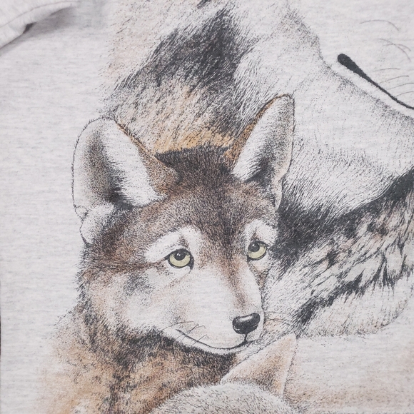Vintage 90s Wolf Cubs Wolves Husky Mother Single Stitch Nature Animal T-shirt - Picture 3 of 12